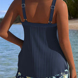 Marina - Striped Tankini with Beach Shorts Two-Piece Set