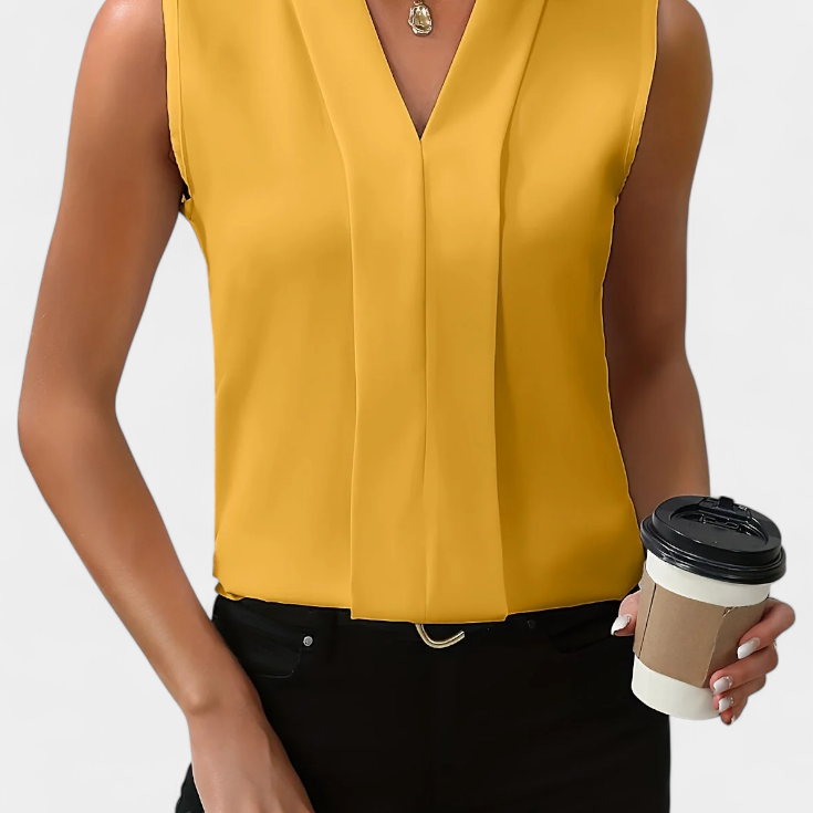 Nele Sleeveless Blouse with V-Neck and Flowing Cut