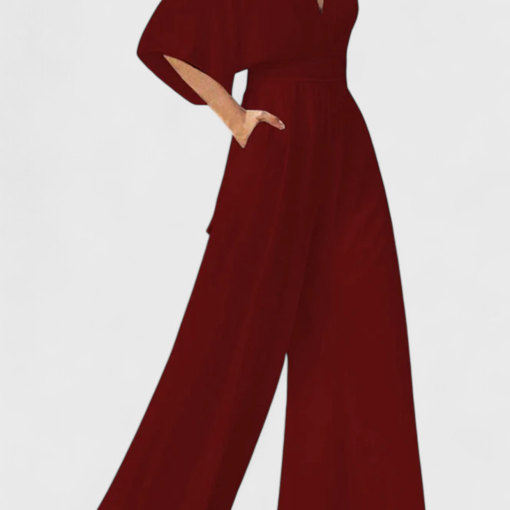 Elegant Long Jumpsuit with Wide Legs and V-Neck