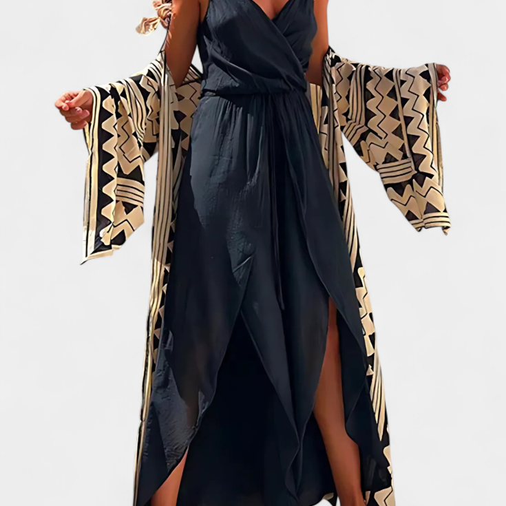 Donatila Cotton Jumpsuit with Side Openings and Crossed Neckline