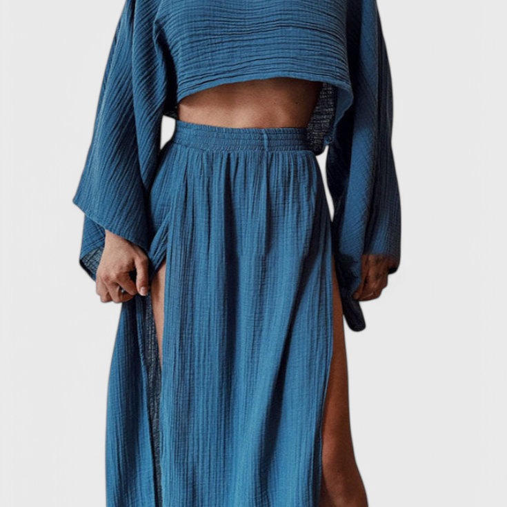 Martha Two-Piece Set with High-Slit Skirt