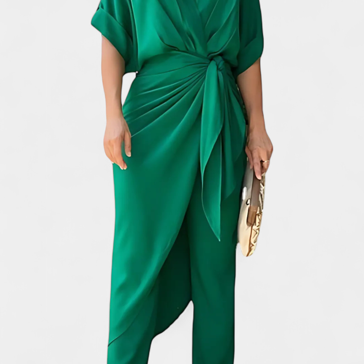 Mayleen Crossed Set with Front Bow and Straight Pants