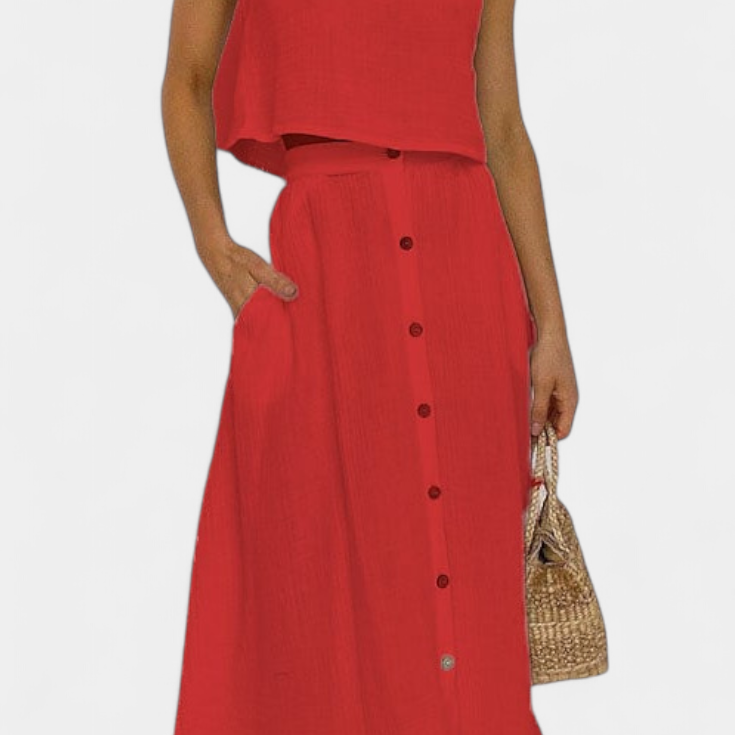 Naha Cotton Set with Vest and Front Buttons