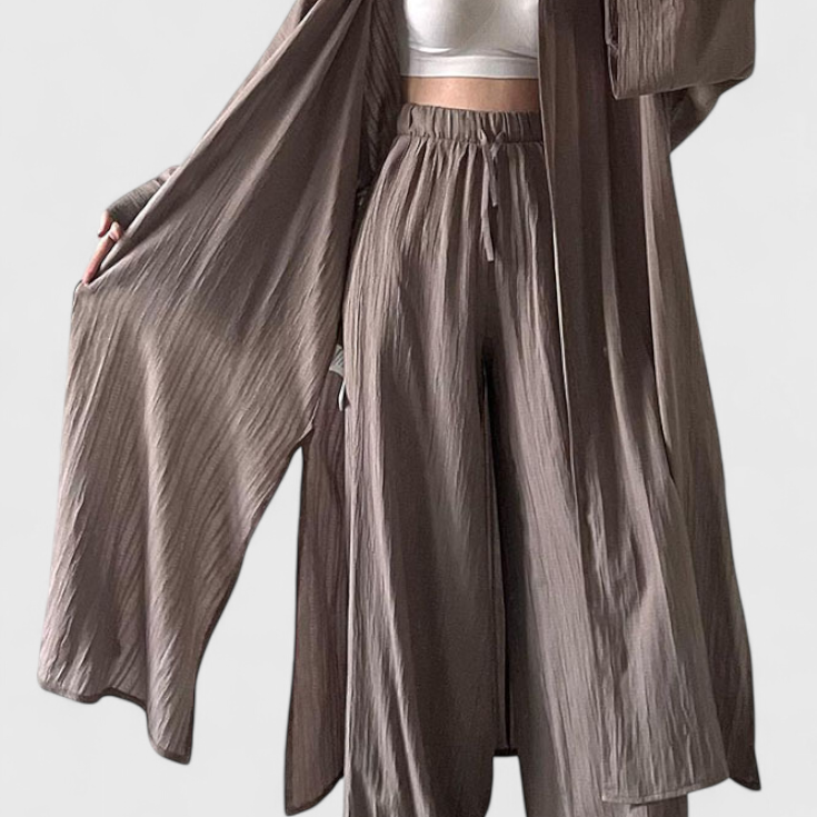 Suella Casual Two-Piece Set with Long Cardigan and Side Slit