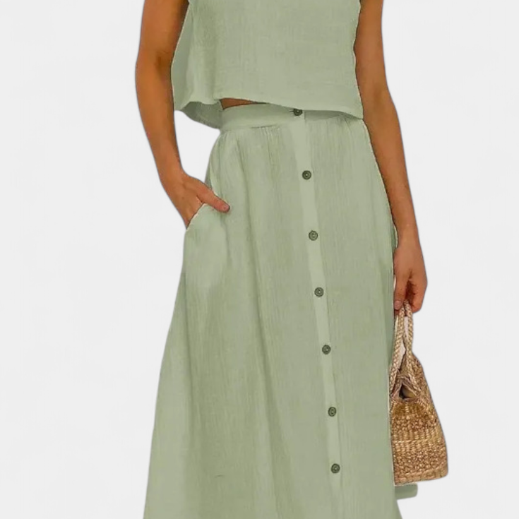 Naha Cotton Set with Vest and Front Buttons