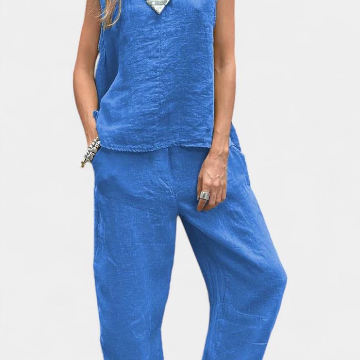 Leona Sleeveless Vest and Pants Set in Cotton Linen