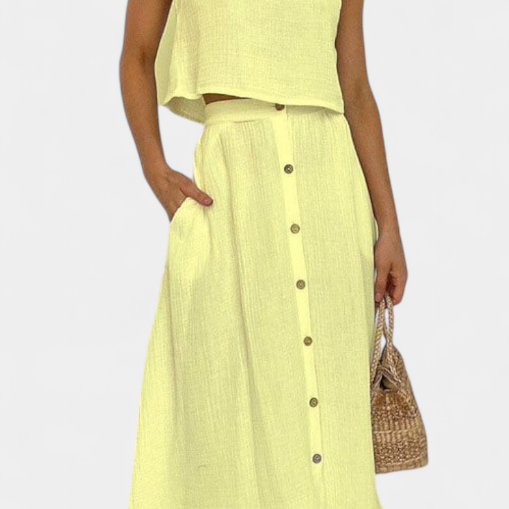 Naha Cotton Set with Vest and Front Buttons