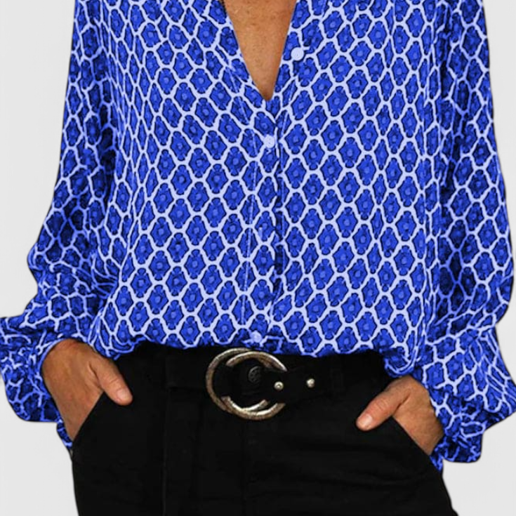Jemima Button-Up Blouse with Geometric Print