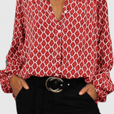 Jemima Button-Up Blouse with Geometric Print