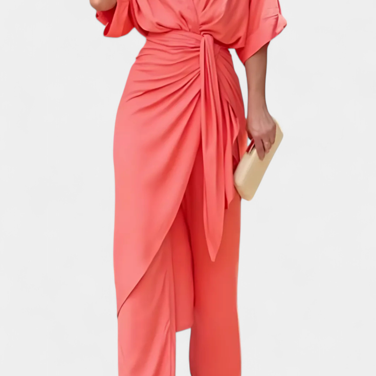 Mayleen Crossed Set with Front Bow and Straight Pants